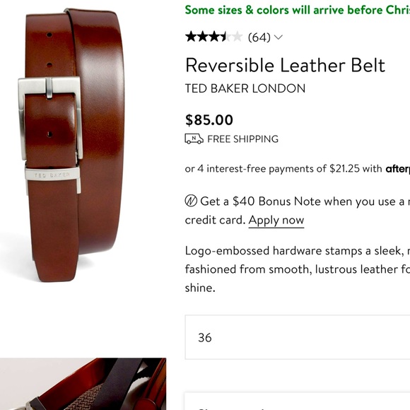 Men’s Ted Baker reversible belt brown and tan size 36 - Picture 3 of 14